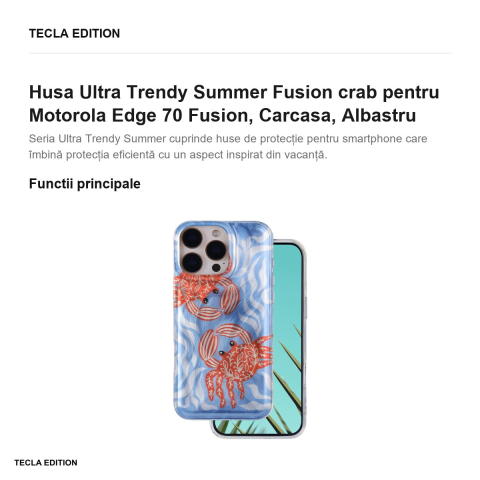 Husa Ultra Trendy Summer Fusion crab pentru Motorola Edge 70 Fusion, Carcasa, Albastru [1]