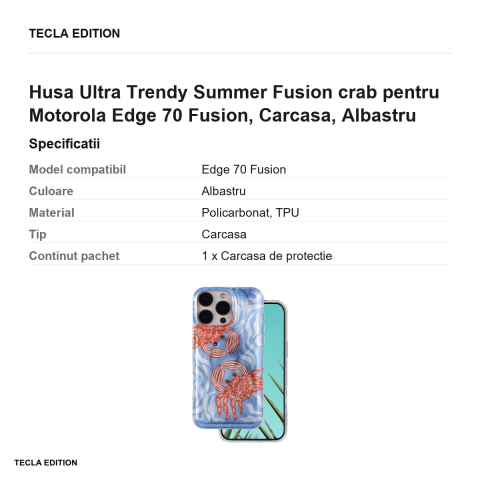 Husa Ultra Trendy Summer Fusion crab pentru Motorola Edge 70 Fusion, Carcasa, Albastru [2]
