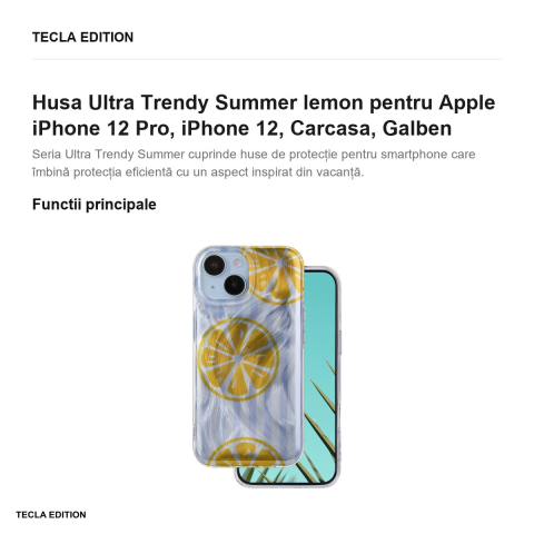 Husa Ultra Trendy Summer lemon pentru Apple iPhone 12 Pro, iPhone 12, Carcasa, Galben [1]