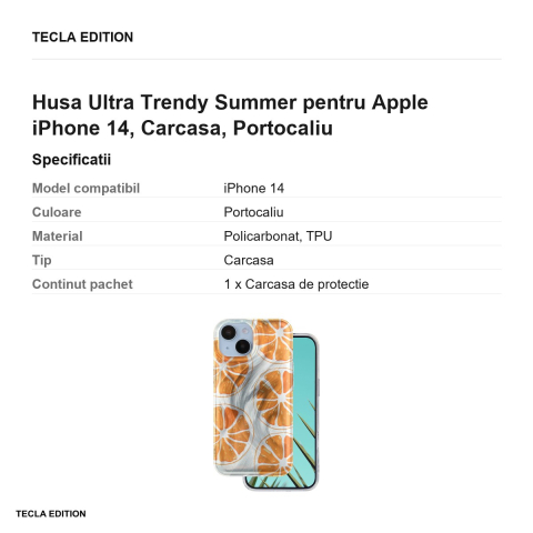 Husa Ultra Trendy Summer pentru Apple iPhone 14, Carcasa, Portocaliu [2]