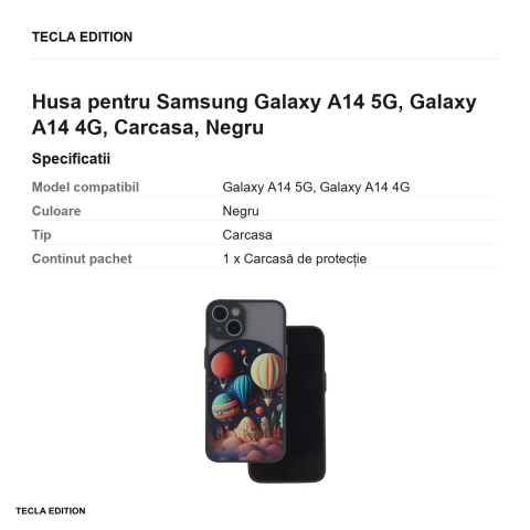 Husa Ultra Trendy Travel pentru Samsung Galaxy A14 5G, Galaxy A14 4G, Carcasa, Negru [2]