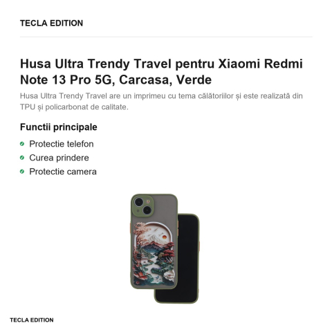 Husa Ultra Trendy Travel pentru Xiaomi Redmi Note 13 Pro 5G, Carcasa, Verde [1]