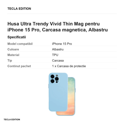Husa Ultra Trendy Vivid Thin Mag pentru iPhone 15 Pro, Carcasa magnetica, Albastru [2]