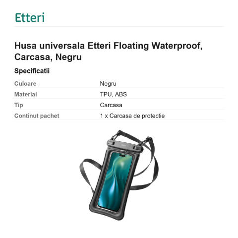 Husa universala Etteri Floating Waterproof, Carcasa, Negru [2]