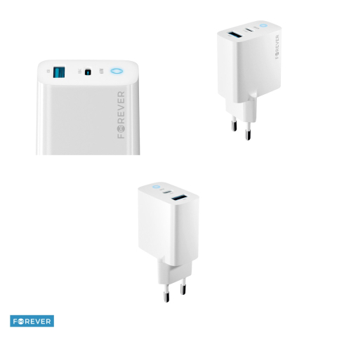 Incarcator Forever TC-06-65AC, GaN PD QC 65 W, 1x USB-C + 1x USB, alb [3]