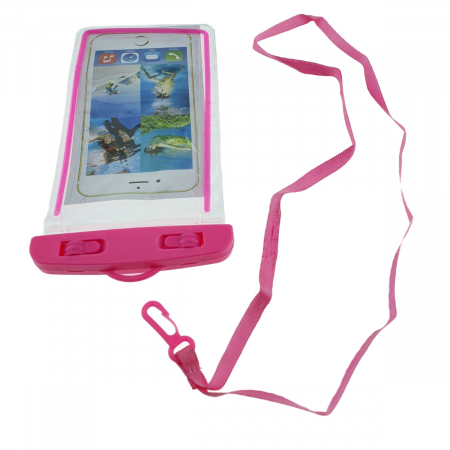 Huse smartphone - Husa universala impermeabila cu snur de prindere, Waterproof Glow 35277, pentru telefoane 4.8-5.8 inch, roz