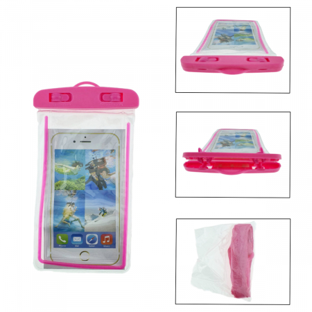 Husa universala impermeabila cu snur de prindere, Waterproof Glow 35277, pentru telefoane 4.8-5.8 inch, roz [2]