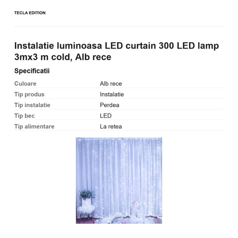Instalatie luminoasa LED curtain 300 LED lamp 3mx3 m lumina rece [2]