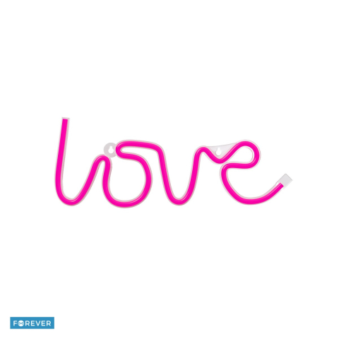 Neoane LED - Neon LED Forever Light, Love, dimensiuni 350 x 20 x 130mm, cablu USB cu lungime 2m, alimentare USB sau 3xAA, roz