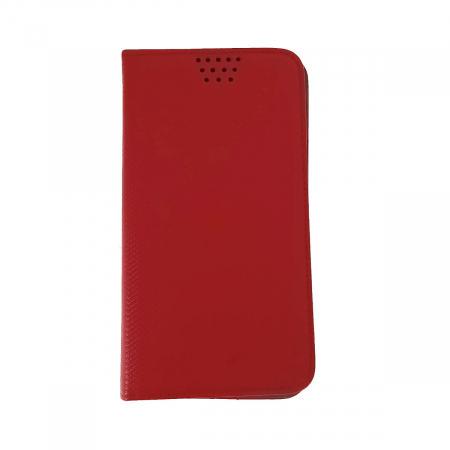 Huse si protectii diverse pentru Xiaomi - Husa universala pentru smartphone cu ecran de 5.5 inch pana la 5.7 inch, 160mm x 80mm, tip carte, cu inchidere magnetica si functie stand, buzunar card, Smart Flipbook Universal Silicon, rosie
