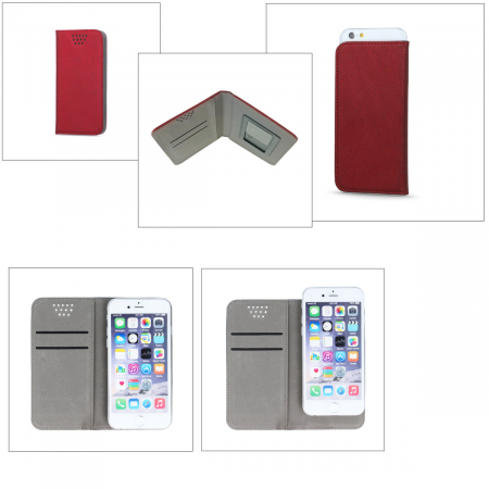 Husa universala pentru smartphone cu ecran de 6.6 inch pana la 6.9 inch, 173mm x 93mm, tip carte, cu inchidere magnetica si functie stand, buzunar card, Smart Flipbook Universal Silicon, rosie [3]