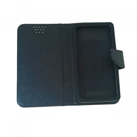 Husa universala pentru smartphone cu ecran de pana la 5.5 inch, 145mm x 80mm, tip carte, cu inchidere magnetica si functie stand, buzunar card, Smart Universal Fancy Silicon, auriu cu negru [4]