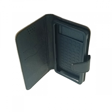 Husa universala pentru smartphone cu ecran de pana la 5.5 inch, 145mm x 80mm, tip carte, cu inchidere magnetica si functie stand, buzunar card, Smart Universal Fancy Silicon, auriu cu negru [2]