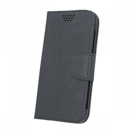 Huse si protectii diverse pentru Xiaomi - Husa universala pentru smartphone cu ecran de pana la 5.5 inch, 159mm x 87mm, tip carte, cu inchidere magnetica si functie stand, buzunar card, Smart Universal Fancy Silicon, neagra