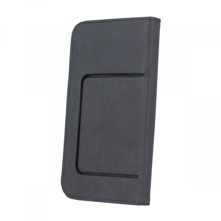 Husa universala pentru smartphone cu ecran de pana la 5.5 inch, 159mm x 87mm, tip carte, cu inchidere magnetica si functie stand, buzunar card, Smart Universal Fancy Silicon, neagra [1]