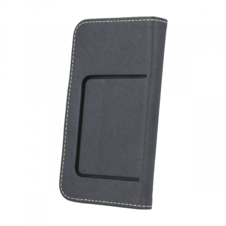 Husa universala pentru smartphone cu ecran de pana la 5 inch, 145mm x 83mm, tip carte, cu inchidere magnetica si functie stand, buzunar card, Smart Universal Fancy Silicon, neagra cu auriu [1]