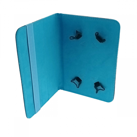 Husa universala tableta 7 - 8 inch, cu suport pliabil vizualizare, banda elastica, 220 x 156 x 15 mm, 130g, neagra cu albastru [1]