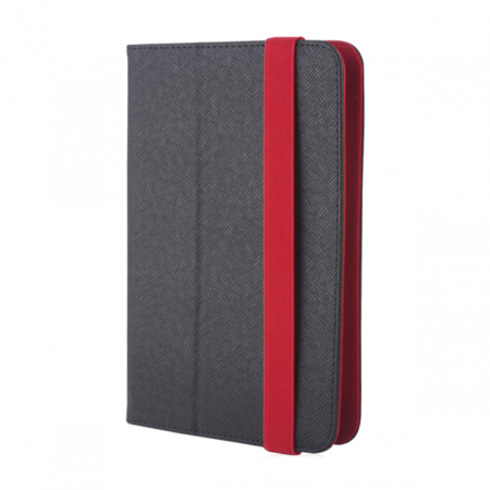 Husa tableta - Husa universala tableta 7 - 8 inch, cu suport pliabil vizualizare, banda elastica, 220 x 156 x 15 mm, 130g, neagra cu rosu