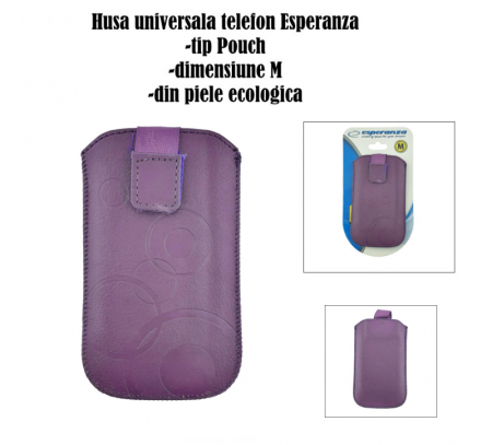 Husa universala tip saculet, din piele ecologica, Esperanza 90662, dimensiune M, 125 x 75 x 15mm, violeta [4]