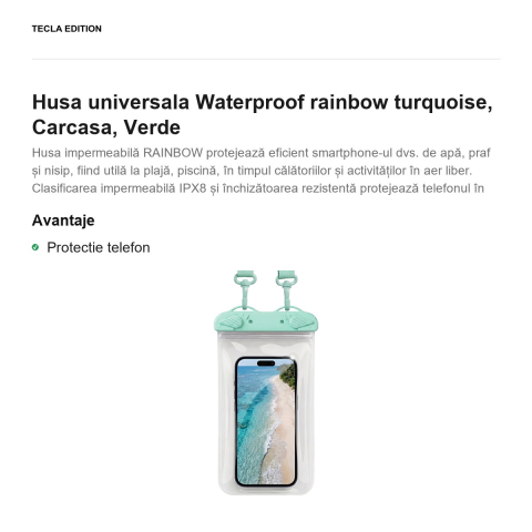 Husa universala Waterproof rainbow turquoise, Carcasa, Verde [1]