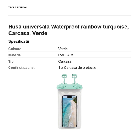 Husa universala Waterproof rainbow turquoise, Carcasa, Verde [2]