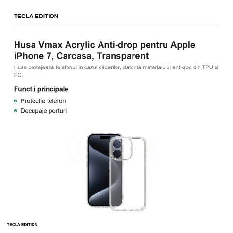 Husa Vmax Acrylic Anti-drop pentru Apple iPhone 7, Carcasa, Transparent [1]