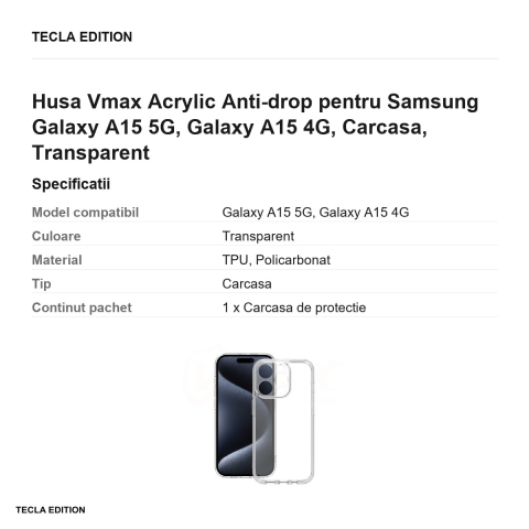 Husa Vmax Acrylic Anti-drop pentru Samsung Galaxy A15 5G, Galaxy A15 4G, Carcasa, Transparent [2]