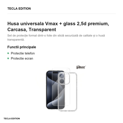 Husa Vmax + glass 2,5d premium pentru Samsung Galaxy A24 4G, Carcasa, Transparent [1]