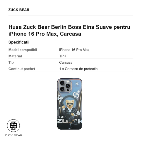 Husa Zuck Bear Berlin Boss Eins Suave pentru iPhone 16 Pro Max, Carcasa [2]