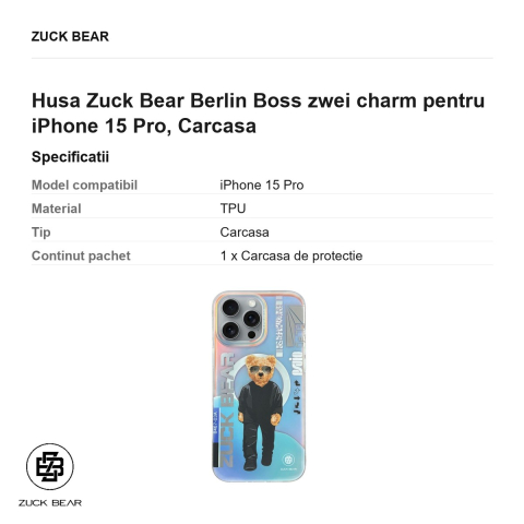 Husa Zuck Bear Berlin Boss zwei charm pentru iPhone 15 Pro, Carcasa [2]