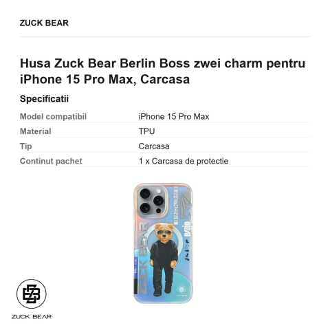Husa Zuck Bear Berlin Boss zwei charm pentru iPhone 15 Pro Max, Carcasa [2]