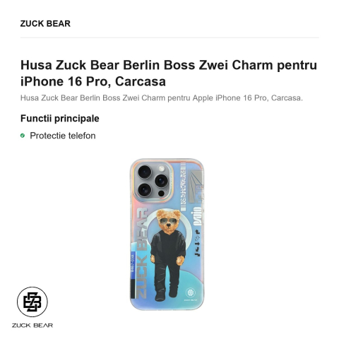 Husa Zuck Bear Berlin Boss Zwei Charm pentru iPhone 16 Pro, Carcasa [1]