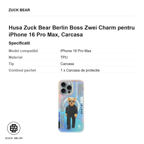 Husa Zuck Bear Berlin Boss Zwei Charm pentru iPhone 16 Pro Max, Carcasa [2]