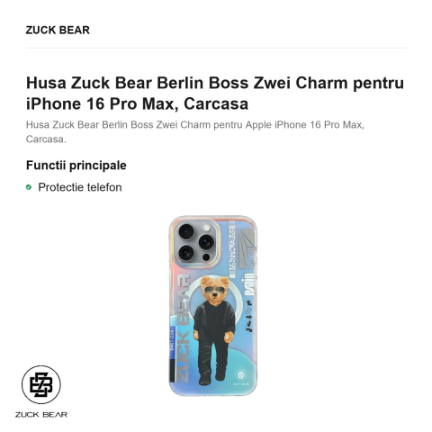 Husa Zuck Bear Berlin Boss Zwei Charm pentru iPhone 16 Pro Max, Carcasa [1]