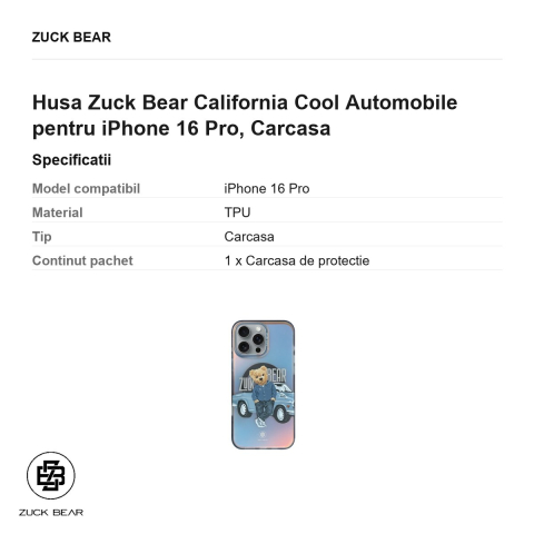 Husa Zuck Bear California Cool Automobile pentru iPhone 16 Pro, Carcasa [2]