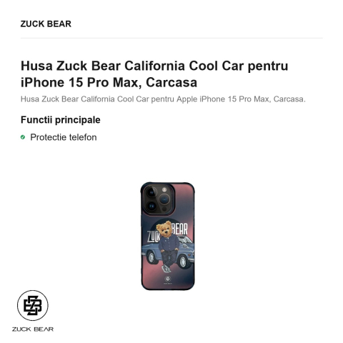 Husa Zuck Bear California Cool Car pentru iPhone 15 Pro Max, Carcasa [1]