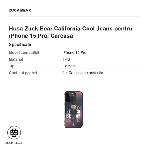 Husa Zuck Bear California Cool Jeans pentru iPhone 15 Pro, Carcasa [2]