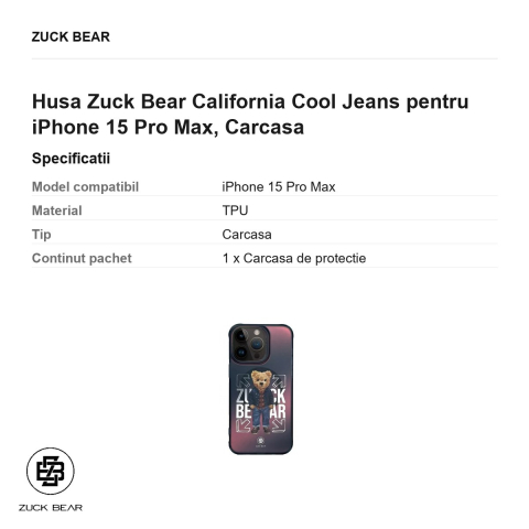 Husa Zuck Bear California Cool Jeans pentru iPhone 15 Pro Max, Carcasa [2]