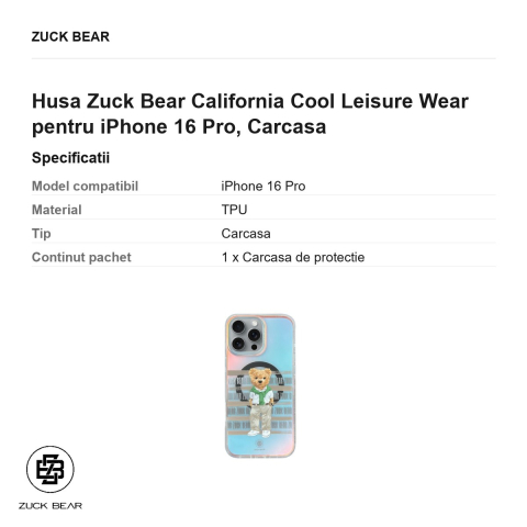 Husa Zuck Bear California Cool Leisure Wear pentru iPhone 16 Pro, Carcasa [2]