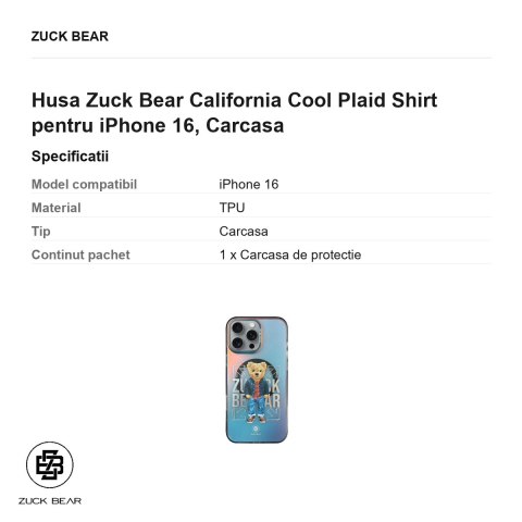Husa Zuck Bear California Cool Plaid Shirt pentru iPhone 16, Carcasa [2]