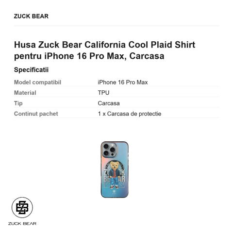Husa Zuck Bear California Cool Plaid Shirt pentru iPhone 16 Pro Max, Carcasa [2]