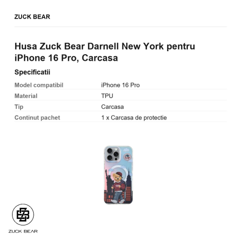 Husa Zuck Bear Darnell New York pentru iPhone 16 Pro, Carcasa [2]