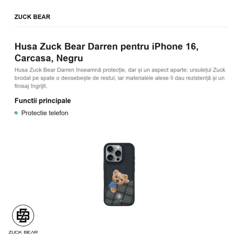 Husa Zuck Bear Darren pentru iPhone 16, Carcasa, Negru [1]