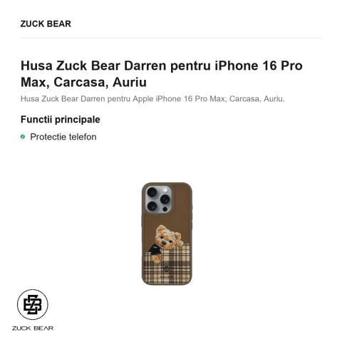 Husa Zuck Bear Darren pentru iPhone 16 Pro Max, Carcasa, Auriu [1]