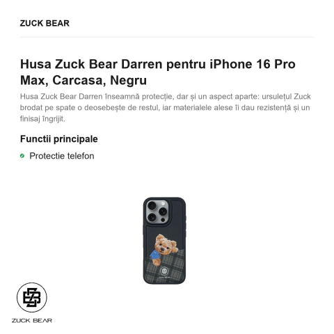 Husa Zuck Bear Darren pentru iPhone 16 Pro Max, Carcasa, Negru [1]