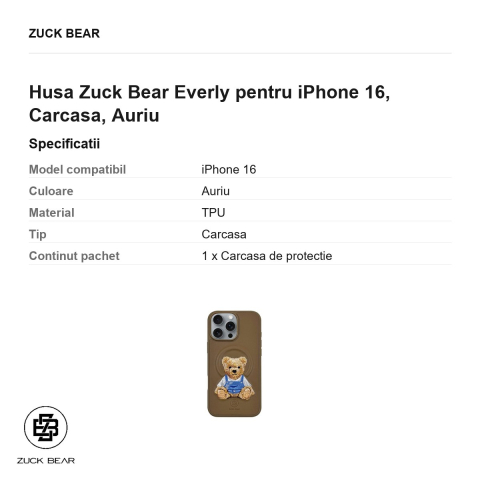 Husa Zuck Bear Everly pentru iPhone 16, Carcasa, Auriu [2]