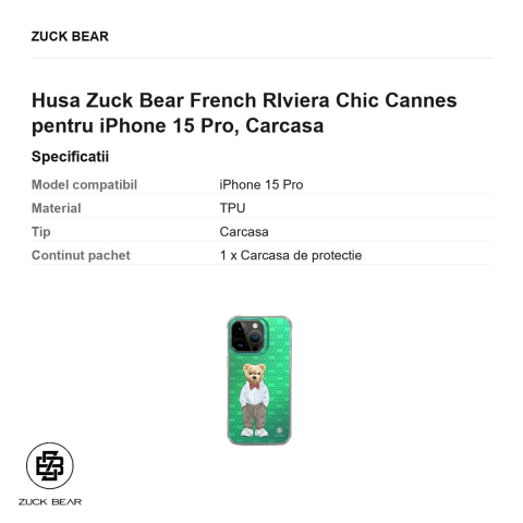 Husa Zuck Bear French RIviera Chic Cannes pentru iPhone 15 Pro, Carcasa [2]