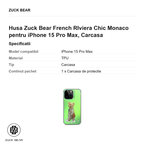 Husa Zuck Bear French RIviera Chic Monaco pentru iPhone 15 Pro Max, Carcasa [2]