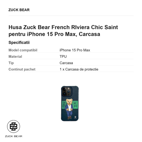 Husa Zuck Bear French RIviera Chic Saint pentru iPhone 15 Pro Max, Carcasa [2]