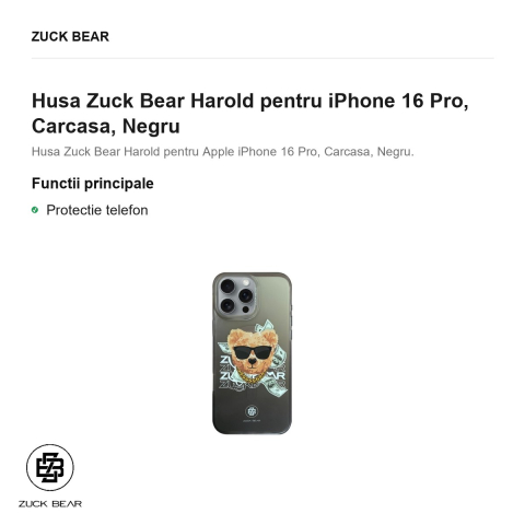Husa Zuck Bear Harold pentru iPhone 16 Pro, Carcasa, Negru [1]